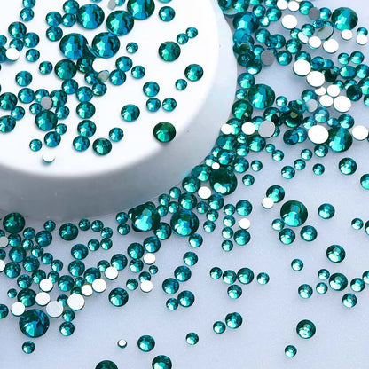 SS3-SS20 Mix Size Glitter Glass Round Rhinestones Silver Bottom Non Hotfix Small Size Crystal For Nail Art Clothes Decoration