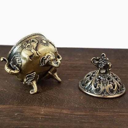 Brûleur d'Encens Éléphant Porte-Bonheur en Métal Brûleur d'Encens Lotus Bol Porte-Encens avec Poignée Yoga Méditation Décoration Maison Style Ancien