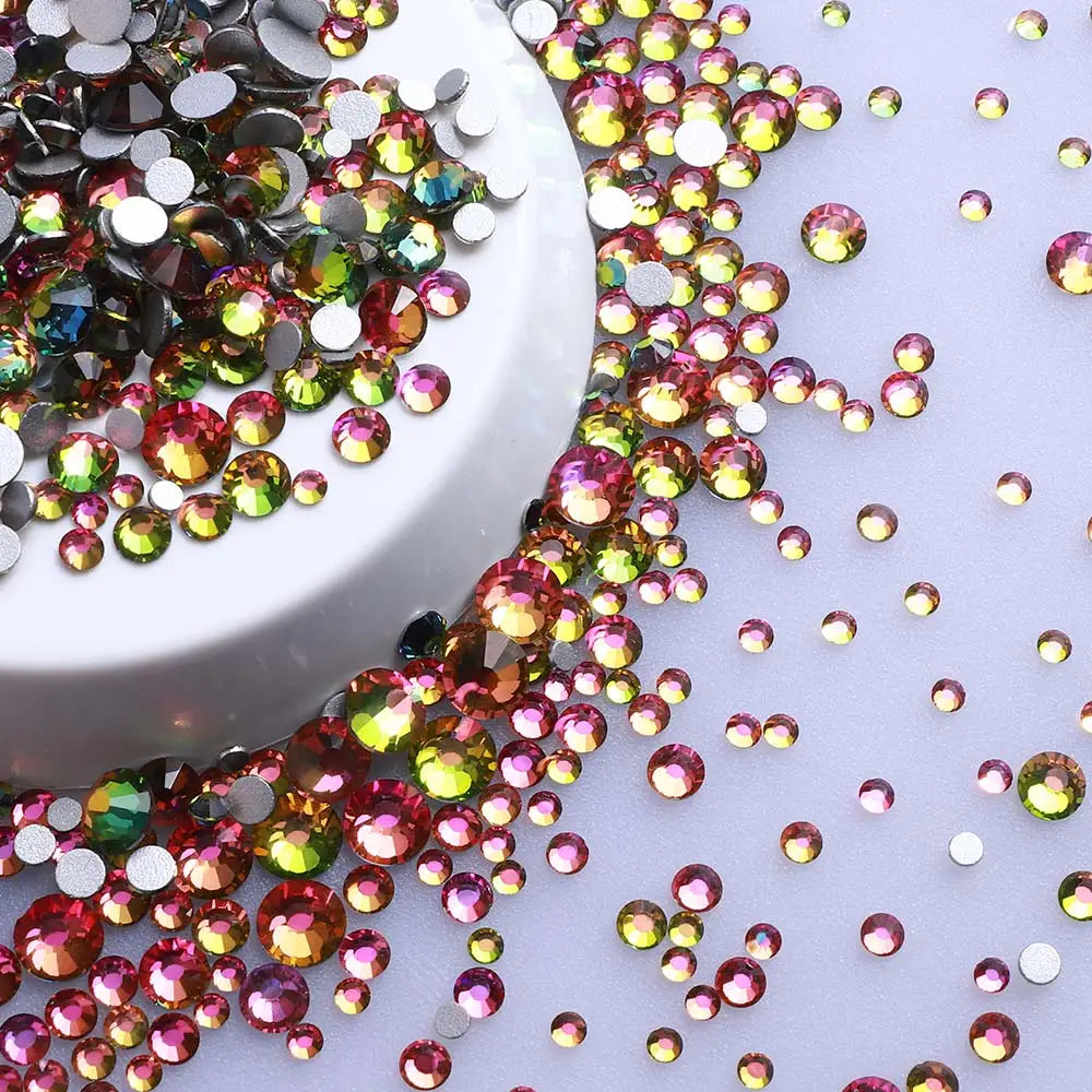 SS3-SS20 Mix Size Glitter Glass Round Rhinestones Silver Bottom Non Hotfix Small Size Crystal For Nail Art Clothes Decoration