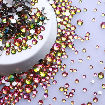 SS3-SS20 Mix Size Glitter Glass Round Rhinestones Silver Bottom Non Hotfix Small Size Crystal For Nail Art Clothes Decoration