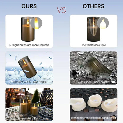 Led Electronic Candles Light Flameless Remote Timer Flickering Lamp Clear Acrylic Glass Battery Powered Wedding Party Christmas