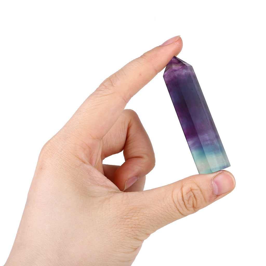 Natural Fluorite Crystal Colorful Striped Fluorite 4-7CM Quartz Crystal Stone Point Healing Hexagonal Wand Treatment Stone