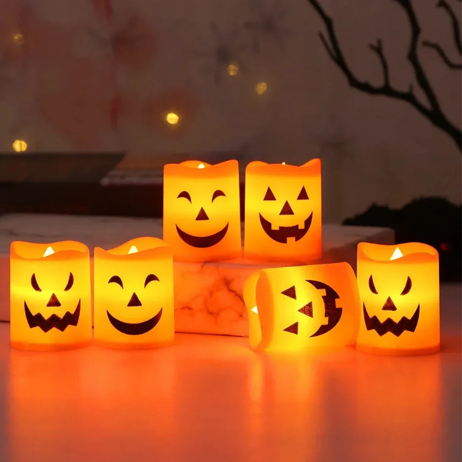 Pumpkin Lantern Candle Light Halloween Skull Ghost Face Lamp Kids Gift For Bedroom Garden Party Decoration Atmosphere Light