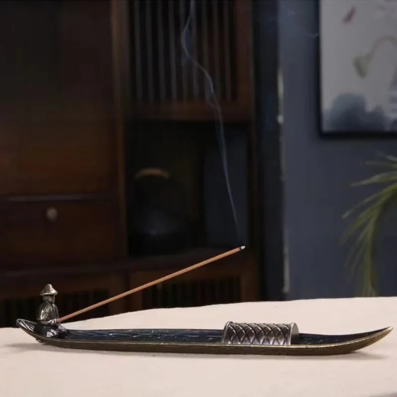 Creative Incense Holder Aromatherapy Ornament Incense Holder Boat Old Men Fishing Japanese Style Incense Stick Burner Home Decor