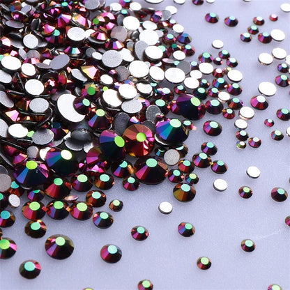 1440Pcs Mix Size Glass Flatback Rhinestone Glitter Crystal AB Round Diamond Non Hotfix Glue On Stone for DIY Nail Art Decoration