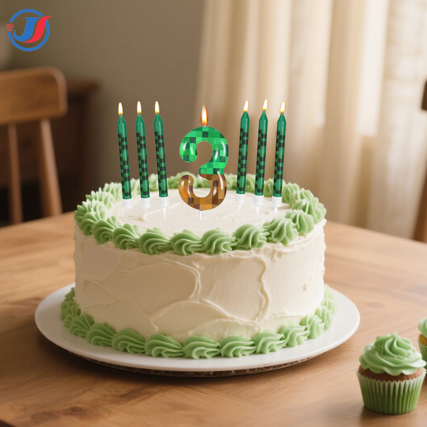 7Pcs Pixel Miner Birthday Cake Candles Topper for Pixel Theme Party Anniversary Party Video Game Party Supplies for Boys Girls