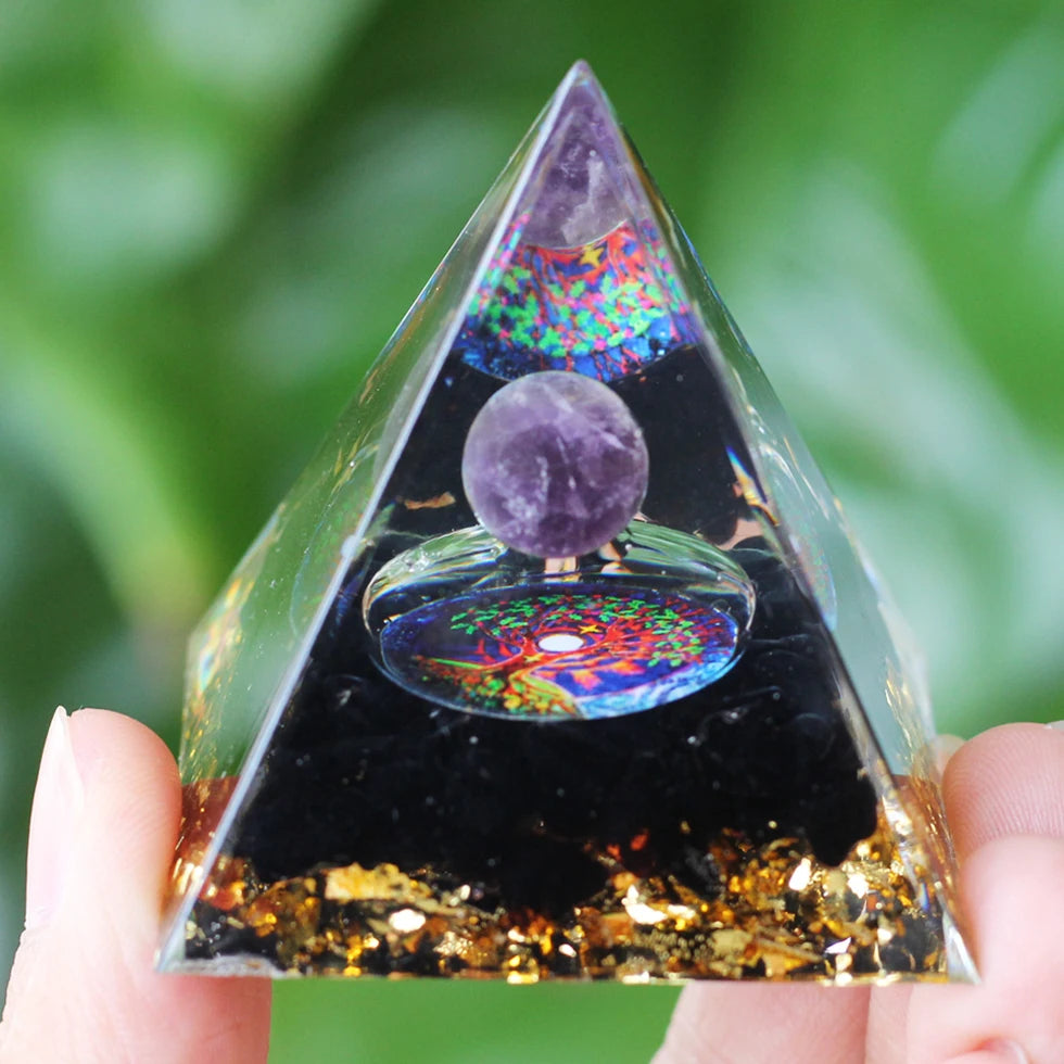 Natural stone amethyst crystalEnergy Generator Orgone Pyramid for E-Energy Protection Healing meditation orgonite crystal chakra