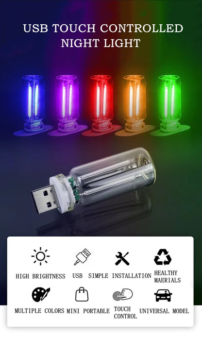 Touch Dimming USB LED Filament Glass Bulb 5V Retro Edison Bulb Night Light Car Decoration Incandescent Eye Protection Lighting