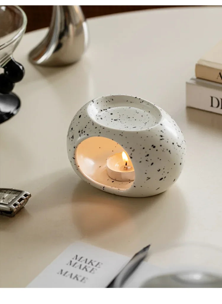 Simple Black Candle Heating Holder Ceramics Essential Oil Reed Diffuser Furnace Household Spa Aromatherapy Incense Burner