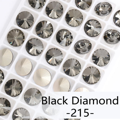 6/8/10/12/14MM Rivoli Rhinestone Round Pointed Diamond Stones Colorful Beads Crafts Crystal Nail Clothes Jewelry Accessories