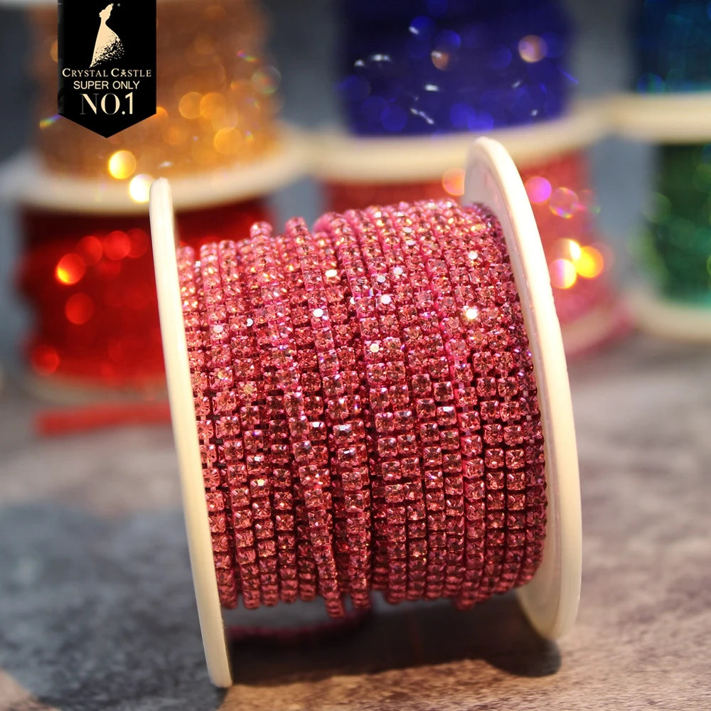 Rhinestones Chain Roll Tassel 1/10Yard Crystal Ribbon Strass Banding Sew On Gold Rhinestone Trim Strip Cup Chains For Needlework