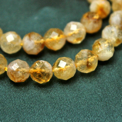 Natural Cut Yellow Crystal Citrine Round Beads DIY Handmade Beaded Bracelet Necklace For Jewelry Making Accessories Loose Beads
