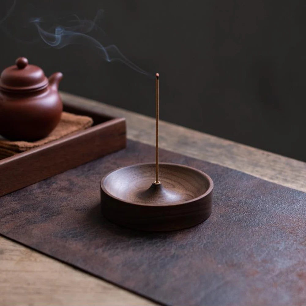 North American Black Walnut Solid Wood Incense Stick Handmade Tea Ceremony Round Incense Burner Agarwood Tray Holder