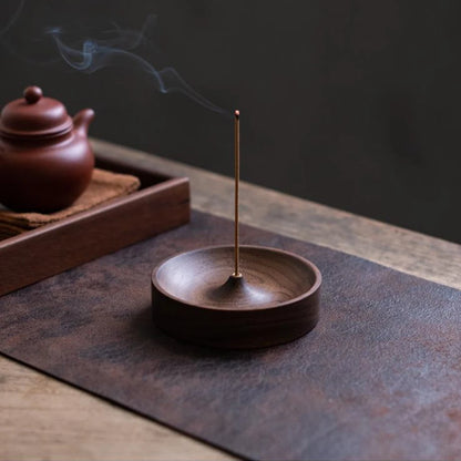 North American Black Walnut Solid Wood Incense Stick Handmade Tea Ceremony Round Incense Burner Agarwood Tray Holder