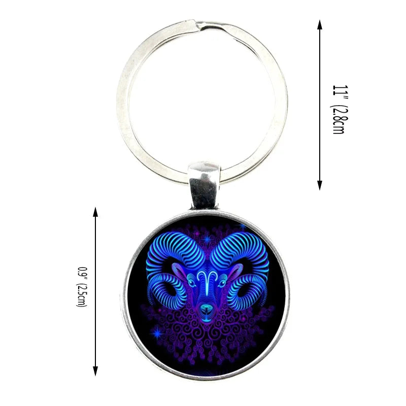 Zodiac Sign Key Chain Constellation Pendant Double Face Keyring Key Holder for Astrology Lovers