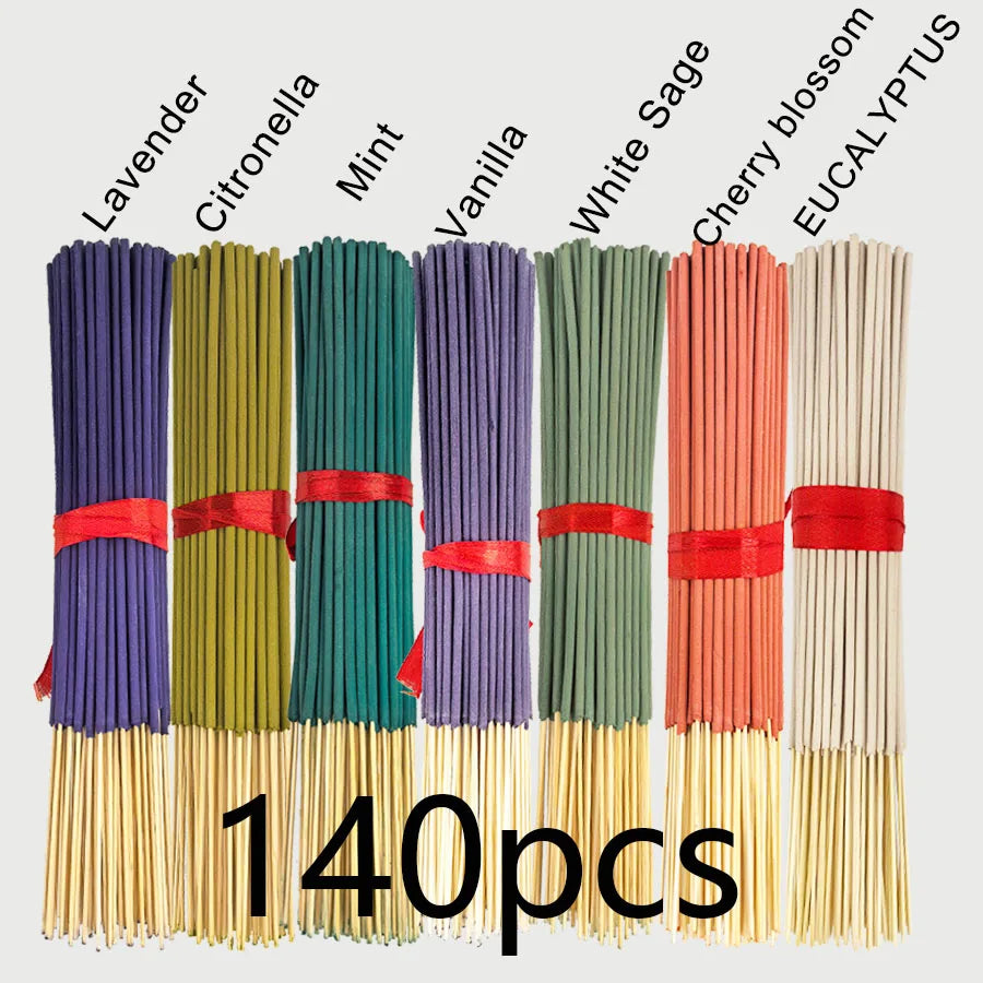 7 Sets of 140 Incense Sticks, Available in Four Seasonal Sets: Rose, Lavender, Sandalwood, Jasmine, Mint, Cherry Blossom, Herbal and Dragon Bloodwood, Each Pack Contains 20 Sticks, Suitable for Home, Office, Yoga, Meditation,