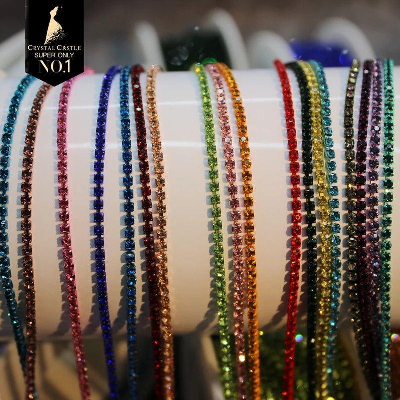 Rhinestones Chain Roll Tassel 1/10Yard Crystal Ribbon Strass Banding Sew On Gold Rhinestone Trim Strip Cup Chains For Needlework