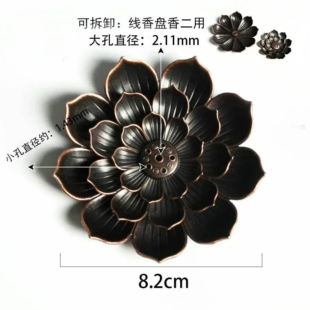 Incense Holder for Sticks Alloy Incense Burner Creative 3 levels Lotus Incense Stick Holder and Detachable Ash Catcher