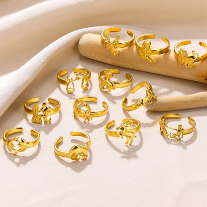 Trend Stainless Steel Zodiac Rings For Women Classic Gold Color Zodiac Sign Ring Vintage Charm Constellation Scorpio Jewelry New
