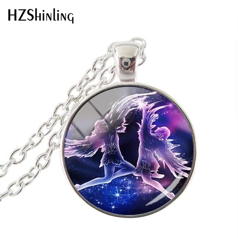 Fashion Purple Galaxy 12 Horoscope Scorpio Sagittarius Capricorn Aquarius Pendant Fashion Necklace Glass Dome Jewelry Gift