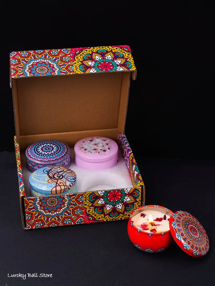 4Pcs/Box Scented Candle Set Gift Islamic Arabian Patterns Fragrance Candle Jar DIY Smokeless Couples Romantic Incense Candles