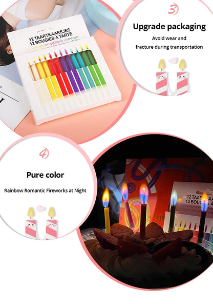 Colored Birthday Party Supplies 6/12pcs Wedding Colorful Multicolor Candles Safe Flames Dessert Cake Candles Decoration