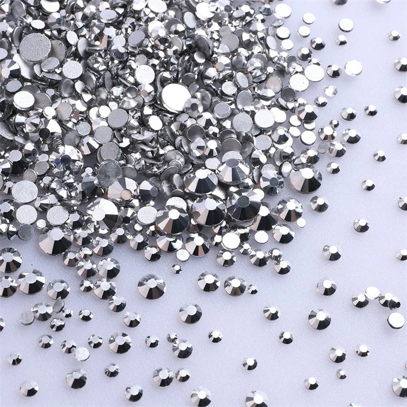 1440Pcs Mix Size Glass Flatback Rhinestone Glitter Crystal AB Round Diamond Non Hotfix Glue On Stone for DIY Nail Art Decoration