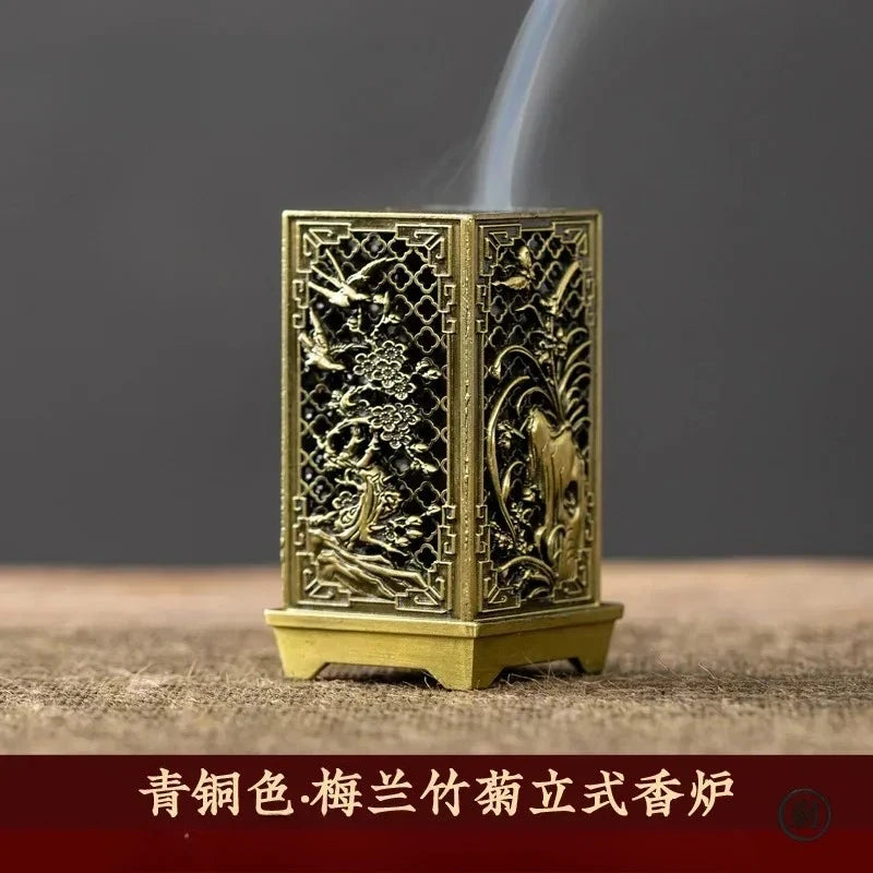 Square Vertical Incense Burner Small Xiangyun Alloy Incense Holder Indoor Aromatherapy Home Ornament Chinese Plum Inense Burners