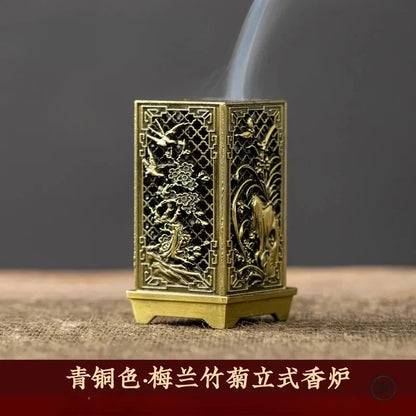 Square Vertical Incense Burner Small Xiangyun Alloy Incense Holder Indoor Aromatherapy Home Ornament Chinese Plum Inense Burners