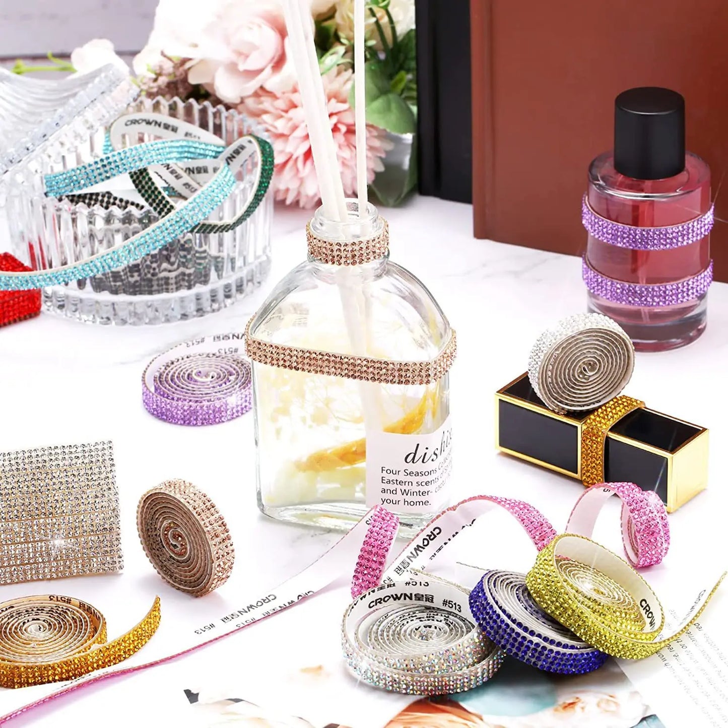 Self Adhesive Crystal Rhinestone Sticker Diamond Ribbon DIY Sticker Rhinestones Arts Crafts Car Phone Decoration Dropshipping