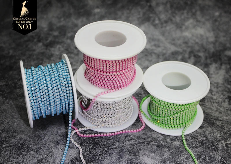 Rhinestones Chain Roll Tassel 1/10Yard Crystal Ribbon Strass Banding Sew On Gold Rhinestone Trim Strip Cup Chains For Needlework