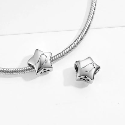 Plain Silver Zircon Lines 925 Sterling Silver 12 Zodiac Signs for Charm Beads Fit Original Bracelet Diy Jewelry Accessories