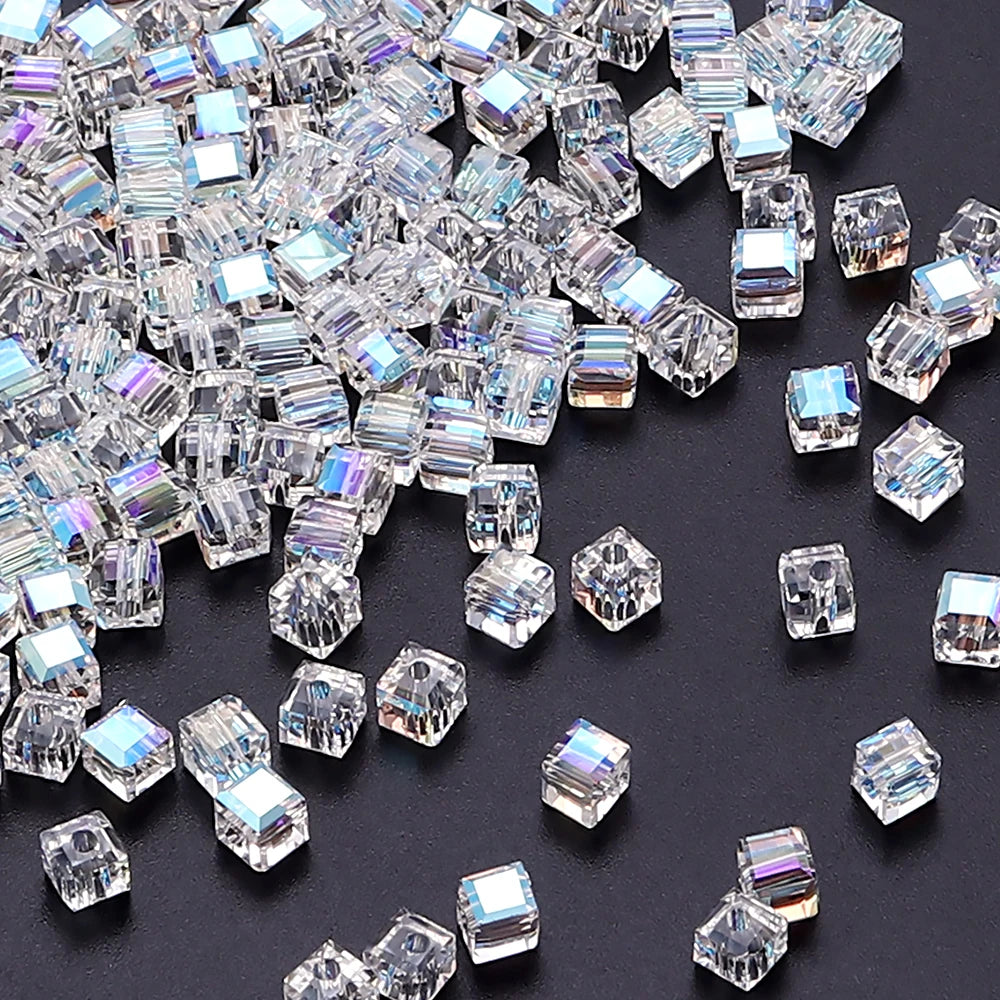 50pcs 4/6/8mm Square Faceted Glass Crystal Beads Loose Spacer Cube Beads for Jewelry Making DIY Bracelet Accessories Wholesale