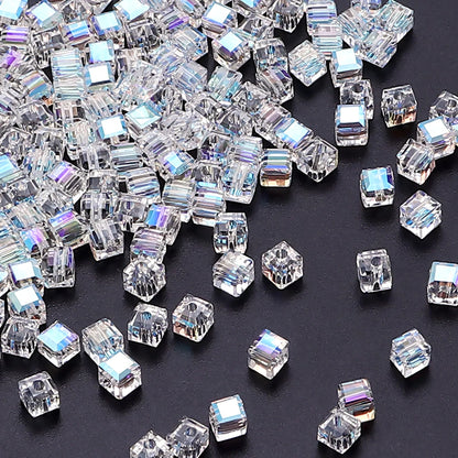 50pcs 4/6/8mm Square Faceted Glass Crystal Beads Loose Spacer Cube Beads for Jewelry Making DIY Bracelet Accessories Wholesale