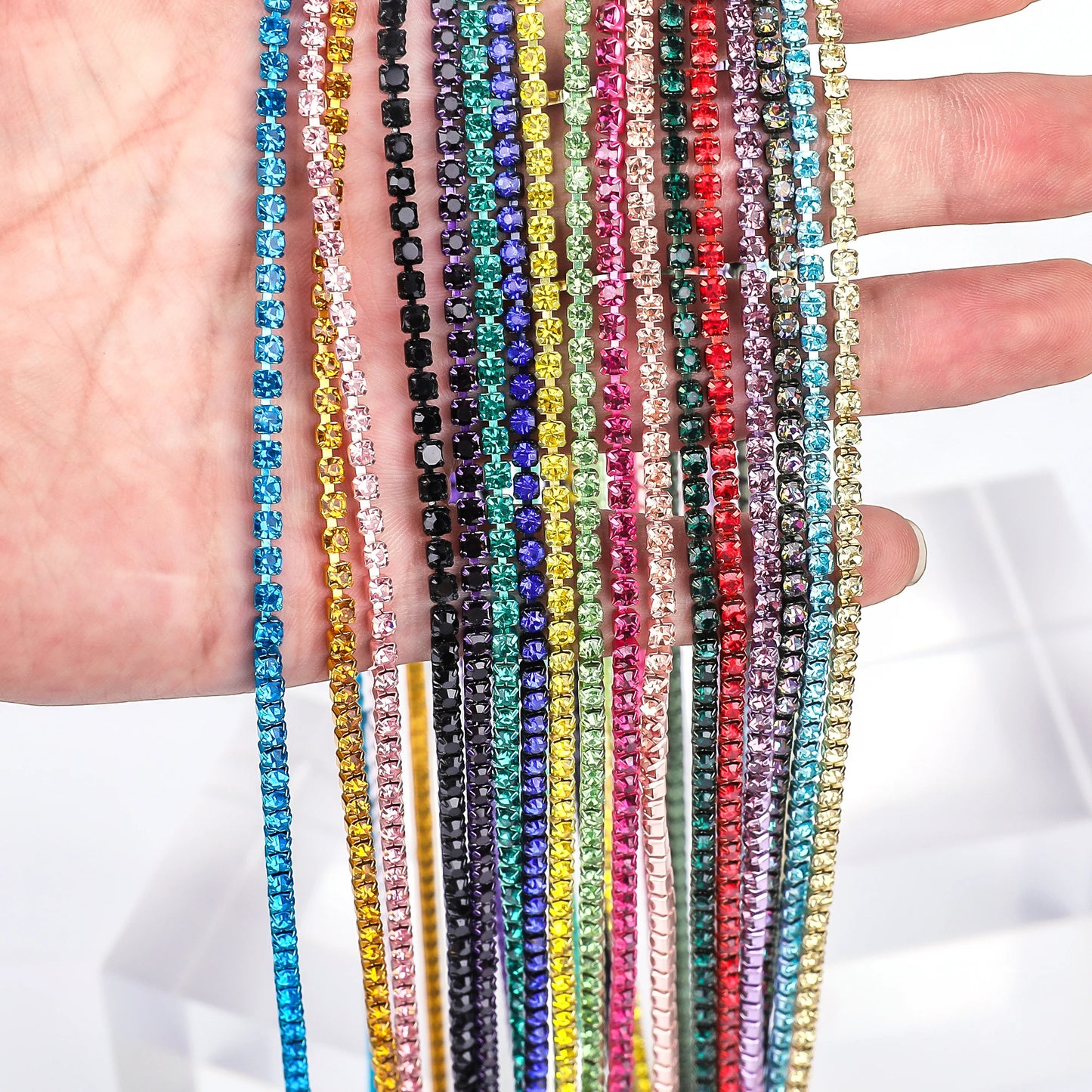 Crystal 10 Yard Rhinestones Trim Stone Cup Chain Gold Diamond Strass Decorative Applique Crystal Trimmings For Dresses