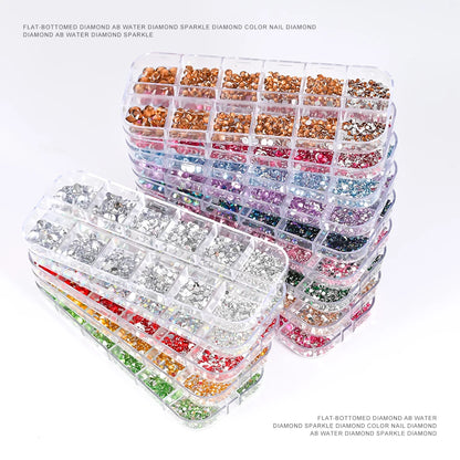 12Gird 3D Glass AB Crystal Nail Art Rhinestones Kit Flatback Round Bead Charm Gem Stones Jewelry Diamond with Tools for Nail Art