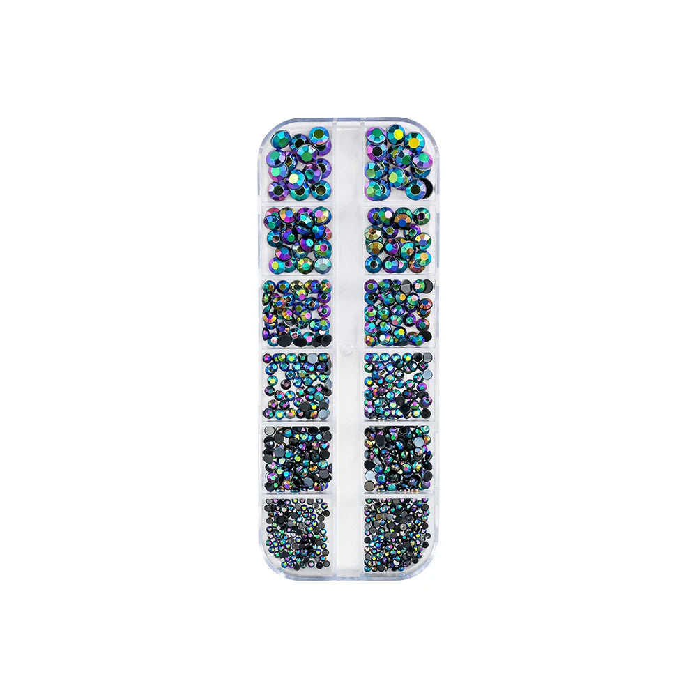 12Gird 3D Glass AB Crystal Nail Art Rhinestones Kit Flatback Round Bead Charm Gem Stones Jewelry Diamond with Tools for Nail Art