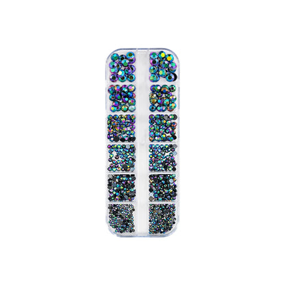12Gird 3D Glass AB Crystal Nail Art Rhinestones Kit Flatback Round Bead Charm Gem Stones Jewelry Diamond with Tools for Nail Art