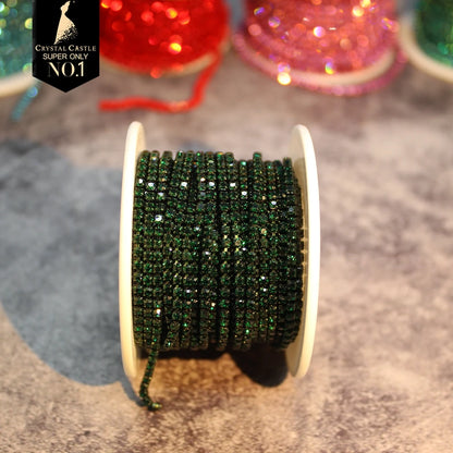 Rhinestones Chain Roll Tassel 1/10Yard Crystal Ribbon Strass Banding Sew On Gold Rhinestone Trim Strip Cup Chains For Needlework