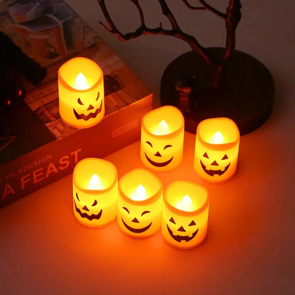 Pumpkin Lantern Candle Light Halloween Skull Ghost Face Lamp Kids Gift For Bedroom Garden Party Decoration Atmosphere Light