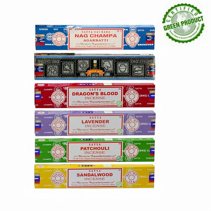 Satya Sai Baba 15g Hand-Rolled Incense Sticks, 6 Scents: Sandalwood, Lavender, Dragon's Blood, Agarwood, Patchouli, etc.