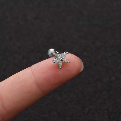 Crystal Flower Tragus Piercing Earring Flat 16G Cross Cartilage Piercing Stud Helix Jewelry Conch Rook Lobe Earring Labret Stud