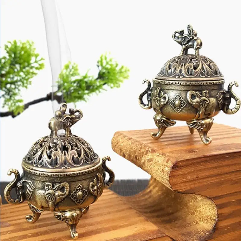 Brûleur d'Encens Éléphant Porte-Bonheur en Métal Brûleur d'Encens Lotus Bol Porte-Encens avec Poignée Yoga Méditation Décoration Maison Style Ancien