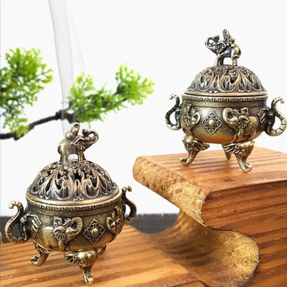 Brûleur d'Encens Éléphant Porte-Bonheur en Métal Brûleur d'Encens Lotus Bol Porte-Encens avec Poignée Yoga Méditation Décoration Maison Style Ancien