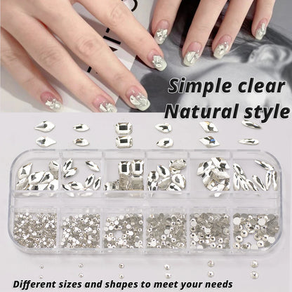 12 Grids Clear Mixed Sizes Nail Art Rhinestones Crystal 3D Glitter Non Hotfix Diamond Decoration Nail Parts Accessories