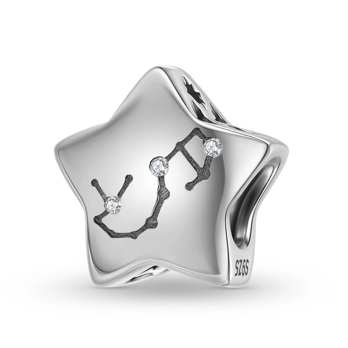 Plain Silver Zircon Lines 925 Sterling Silver 12 Zodiac Signs for Charm Beads Fit Original Bracelet Diy Jewelry Accessories