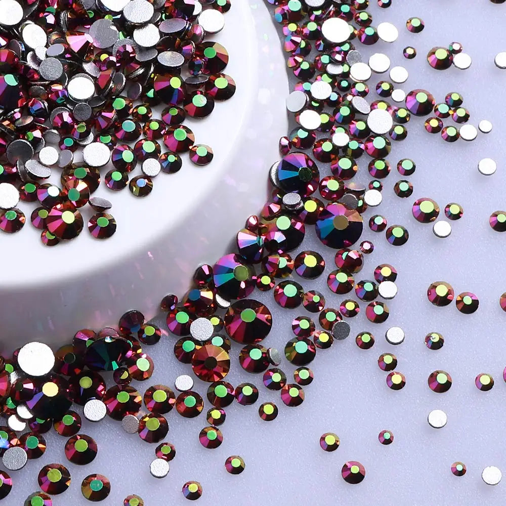 SS3-SS20 Mix Size Glitter Glass Round Rhinestones Silver Bottom Non Hotfix Small Size Crystal For Nail Art Clothes Decoration