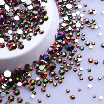 SS3-SS20 Mix Size Glitter Glass Round Rhinestones Silver Bottom Non Hotfix Small Size Crystal For Nail Art Clothes Decoration