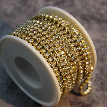 Rhinestones Chain Roll Tassel 1/10Yard Crystal Ribbon Strass Banding Sew On Gold Rhinestone Trim Strip Cup Chains For Needlework