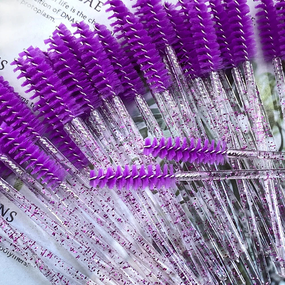 50Pcs Makeup Brushes Disposable Crystal Eyebrow Brush Diamond Handle Mascara Wand Applicator Eye Lashes Eyelash Extension Tools